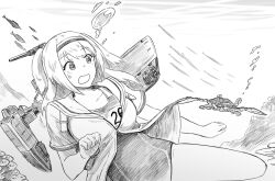 Rule 34 | 1girl, freediving, hairband, i-26 (kancolle), jacket, kantai collection, machinery, name connection, new school swimsuit, open clothes, open jacket, sailor collar, school swimsuit, sebas murasaki, swimsuit, turtle, two-tone hairband, two side up, underwater
