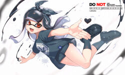 Rule 34 | 1girl, :d, aqua bow, aqua hairband, aqua shirt, aqua shoes, aqua shorts, aqua socks, black hair, blunt bangs, bow, bow hairband, commentary, dolphin shorts, floating hair, full body, hair bow, hairband, inkling, inkling girl, inkling player character, jinkoika, loafers, long hair, looking at viewer, nintendo, open mouth, red eyes, shirt, shoes, shorts, smile, socks, solo, splatoon (series), symbol-only commentary, t-shirt, tentacle hair