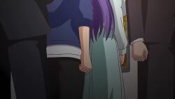 1boy 1girl 2025 animated aqua_skirt audible_speech belly belt belt_buckle belted_skirt blouse blush blush_stickers breasts breasts_out brother_and_sister buckle chikan clothes_lift collarbone crowd dawn embarrassed english_text facing_away formal_clothes from_behind grabbing_another&#039;s_breast grabbing_from_behind groping groping_breast hand_on_breast hand_under_clothes hand_under_shirt high-waist_skirt highres huge_breasts huge_filesize japanese_(nationality) japanese_audio large_breasts long_hair long_skirt long_sleeves looking_back looking_to_the_side mama_katsu_midareru_mama-tachi_no_himitsu midriff molestation multiple_views navel one_eye_closed open_mouth pantyhose pink_eyes public_indecency purple_hair reach-around red_eyes sawai_kyouko shiny_skin shirt shirt_lift siblings skirt sleeve_cuffs sound sound_effects standing stomach subtitled subway surprised tagme train train_interior underboob video voice_actor