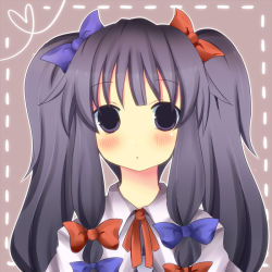 1girl alternate_hairstyle bad_id bad_pixiv_id blush bow female_focus long_hair pasutel patchouli_knowledge purple_eyes purple_hair solo touhou twintails