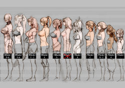 6+girls amy_sorel annotated bra breasts bust_chart cassandra_alexandra chai_xianghua chart cleavage commentary comparison dark-skinned_female dark_skin flat_chest hat highres hildegard_von_krone huge_breasts isabella_valentine kawano_takuji large_breasts lineup lingerie monochrome multiple_girls namco official_art ponytail profile seong_mi-na setsuka sideboob sketch sophitia_alexandra soul_calibur soulcalibur soulcalibur_iv taki_(soulcalibur) talim tira_(soulcalibur) underwear underwear_only