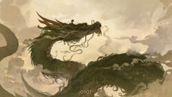 Rule 34 | 1boy, absurdres, artist name, black hair, chinese commentary, cloud, commentary request, dragon, dragon ball, dragon ball (object), dragon ball gt, eastern dragon, flying, glowing, glowing eyes, highres, monkey tail, orange eyes, osot-, shenron (dragon ball), short hair, sitting, sitting on animal, solo, son goku, spiked hair, tail, wide shot