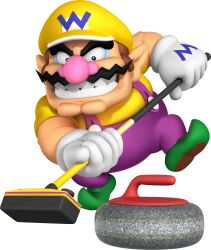 1boy 3d absurdres arm_up big_nose broom buttons cabbie_hat clothes_writing curling curling_broom curling_stone facial_hair fat fat_man full_body gloves green_shoes grin happy hat highres holding holding_broom leg_up male_focus mario_&amp;_sonic_(series) mario_&amp;_sonic_at_the_olympic_winter_games mario_(series) muscular muscular_male mustache nintendo official_art overalls playing_sports pointy_ears pointy_footwear purple_overalls running shirt shoes short_sleeves simple_background smile solo standing standing_on_one_leg teeth thick_eyebrows third-party_source transparent_background two-handed wario white_gloves yellow_hat yellow_shirt