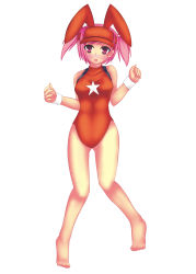 absurdres aq_interactive arcana_heart arcana_heart_2 atlus barefoot blush catherine_kyoubashi catherine_kyoubashi_(cosplay) cosplay examu highres mahou_sensei_negima! sasaki_makie smile swimsuit