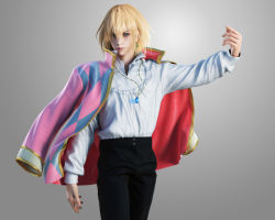 00s 1boy 3d absurdres androgynous blonde_hair blue_eyes earrings high-waist_pants highres howl_pendragon howl_no_ugoku_shiro ikedan jewelry male_focus pants pendant shirt_tucked_in solo studio_ghibli