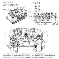 Rule 34 | 1girl, 6+boys, aftersex, armored personnel carrier, armored vehicle, blush, breasts, chain gun, clothed male nude female, collared shirt, dog tags, female soldier, flying sweatdrops, full body, gogocherry, greyscale, gun shield, helmet, hetero, highres, infantry fighting vehicle, korean text, lying, m13, medium breasts, military, military uniform, monochrome, motor vehicle, multiple boys, nude, numbers, on back, pants, shield, shirt, short hair, slave, soldier, standing, translation request, unworn clothes, vehicle interior, white background