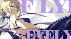 1girl absurdres arm_belt arm_strap backless_dress backless_outfit bare_shoulders black_dress black_gloves blonde_hair blue_eyes braid braided_bun breasts character_name choker cross cross_earrings dress earrings elbow_gloves english_text evelyn_chevalier from_side gloves hair_between_eyes hair_bun hair_ribbon highres holding holding_weapon holding_whip jewelry looking_at_viewer mechanical_arms medium_breasts mindscape_cinema_(zenless_zone_zero) mole mole_under_eye official_art parted_lips prosthesis purple_eyes ribbon sidelocks single_elbow_glove single_hair_bun solo weapon zenless_zone_zero