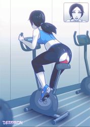 1girl animated animated_gif ass back bike_dildo blush bouncing_breasts breasts colored_skin crotch_cutout crotchless crotchless_pants clothing_cutout cutout_pants derpixon dildo dildo_riding exercise_bike exercise_machine female_focus from_behind full_body indoors inset medium_breasts midriff multitasking nintendo object_insertion pale_skin pants ponytail pussy_juice riding_machine sex_toy solo tank_top uncensored vaginal vaginal_object_insertion white_skin wii_fit wii_fit_trainer wii_fit_trainer_(female)
