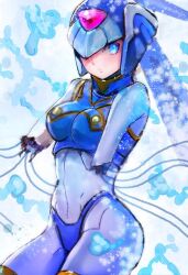 1girl amputee android blue_eyes breasts broken_arm crop_top female_focus helmet kiwakiwa fairy_leviathan_(mega_man) looking_at_viewer medium_breasts mega_man_(series) mega_man_x_(series) mega_man_x_dive mega_man_zero_(series) midriff missing_limb reploid robot_girl tagme