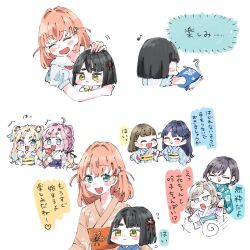 Rule 34 | 6+girls, :3, :d, ^^^, ^ ^, ahoge, anyoji hime, anyoji hime (hokkoku hanabi), aqua kimono, asa no ha (pattern), black hair, black ribbon, blue eyes, blue kimono, blunt bangs, blunt ends, bob cut, braid, brown hair, center-flap bangs, ceras yanagida lilienfeld, ceras yanagida lilienfeld (hokkoku hanabi), cerise bouquet, closed eyes, closed mouth, clothes hanger, colored speech bubble, dollchestra, dress, edel note, eighth note, flower, flower knot, flying sweatdrops, green eyes, grey hair, hair flower, hair ornament, hair ribbon, half up braid, half updo, hasu no sora school uniform, heart, heart ahoge, highres, hinoshita kaho, hinoshita kaho (hokkoku hanabi), holding, holding back, holding clothes hanger, japanese clothes, jitome, kachimachi kosuzu, kachimachi kosuzu (hokkoku hanabi), katsuragi izumi, katsuragi izumi (hokkoku hanabi), kimono, link! like! love live!, long sleeves, love live!, medium hair, mira-cra park!, momose ginko, momose ginko (hokkoku hanabi), moso (expect66), multi-tied hair, multiple girls, murano sayaka, murano sayaka (hokkoku hanabi), musical note, neckerchief, obi, obijime, official alternate costume, open mouth, orange hair, osawa rurino, osawa rurino (hokkoku hanabi), pink hair, ponytail, red neckerchief, ribbon, sailor collar, sailor dress, sash, school uniform, short eyebrows, short hair, side ahoge, side braids, smile, speech bubble, spoken heart, striped clothes, striped kimono, summer uniform, thick eyebrows, triangle hair ornament, two side up, unworn kimono, vertical-striped clothes, vertical-striped kimono, virtual youtuber, wheel o feet, white flower, white kimono, white sailor collar, wolf cut, yellow neckerchief, yellow sash, yukata