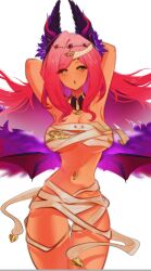 1girl armpits breasts demon_horns demon_wings gradient_hair horns jewelry long_hair multicolored_hair saturated shylia solo trickywi virtual_youtuber wide_hips wings