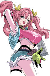 1girl crop_top fishnets nicole_demara nobita_(makoto7060355) pink_hair shorts white_background zenless_zone_zero