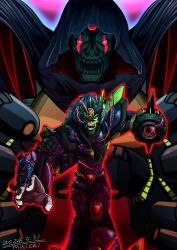 Rule 34 | agetatekoron2, arm cannon, armor, artist name, battle damage, black cloak, blue armor, blue helmet, cloak, dated, forehead jewel, helmet, highres, hood, hood up, injury, mechabare, mega man (series), mega man x4, mega man x (series), one eye closed, open mouth, shoulder armor, sigma (mega man), teeth, ultimate armor x (mega man), weapon, x (mega man)