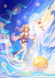 1girl :o absurdres animal_costume animal_ears artist_name artist_request blunt_bangs blush bow brown_eyes brown_hair confeitoo dutch_angle earrings female_focus full_body fur_trim gloves hair_ornament highres horns japanese_clothes jewelry kimono knees_together_feet_apart light_brown_hair long_hair long_sleeves looking_at_viewer love_live! love_live!_school_idol_festival love_live!_school_idol_project minami_kotori obi pom_pom_(clothes) red_bow sash sheep_costume sheep_ears sheep_horns short_kimono short_yukata side_ponytail solo sparkle standing star_(symbol) tassel white_gloves wide_sleeves yellow_eyes yukata