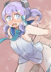 Rule 34 | 1boy, 1girl, admiral (kancolle), armpits, blue eyes, blush, censored, clothed female nude male, clothed sex, cum, cum in pussy, doggystyle, dress, enjaku izuku, from behind, grabbing another&#039;s arm, hair ornament, hetero, highres, jewelry, kantai collection, langley (kancolle), mosaic censoring, necklace, nude, open mouth, penis, purple hair, pussy, ribbon, rough sex, sailor dress, saliva, sex, sex from behind, sweat, tiara, twintails, vaginal