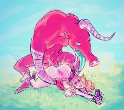 1boy 1girl ass bare_legs barefoot blonde_hair blush bound bound_arms breasts completely_nude difference feet grass interspecies moblin monster motion_lines nintendo nude open_mouth outdoors penis pointy_ears princess princess_zelda rape sex sex_from_behind signature sinisk size testicles the_legend_of_zelda the_legend_of_zelda:_breath_of_the_wild tongue tongue_out