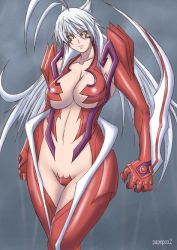 00s 1girl ahoge amaha_masane artist_name breasts cleavage female_focus large_breasts looking_at_viewer navel no_bra papepox2 solo standing witchblade