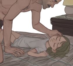 1boy 1girl age_difference bad_id bad_pixiv_id bare_legs bed bill_andersen blonde_hair bottomless bug chest_hair child closed_eyes closed_mouth disney facial_hair father_and_daughter feason hand_on_another&#039;s_chin incest inside_out jewelry lamp long_shirt looking_at_another lying mature_male mustache naked_shirt older_man_and_younger_girl on_back on_bed riley_andersen ring shirt sleeping stubble t-shirt tagme topless_female topless_male unconscious wedding_ring white_shirt