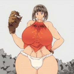 Rule 34 | 1girl, abs, animal ears, animal hands, animated, animated gif, bare shoulders, black eyes, black hair, bouncing breasts, breast expansion, breasts, covered erect nipples, curvy, female focus, fur, gigantic breasts, hataraki ari, huge breasts, kaneko (hataraki), lowres, muscle growth, muscular, muscular female, open mouth, original, short hair, solo, thick thighs, thighs, transformation, wide hips