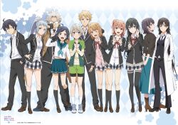4boys 6+girls absurdres blazer breasts calf_socks cleavage hayama_hayato hayami_saori highres hikigaya_hachiman hikigaya_komachi hiratsuka_shizuka isshiki_iroha jacket midriff_peek miniskirt multiple_boys multiple_girls non-web_source official_art school_uniform skirt thighhighs totsuka_saika yahari_ore_no_seishun_lovecome_wa_machigatteiru. yuigahama_yui yukinoshita_haruno yukinoshita_yukino zaimokuza_yoshiteru