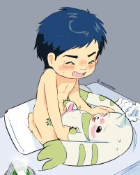 anal blue_hair blush digimon digimon_(creature) digimon_tamers digivice interspecies lee_jianliang momma nude open_mouth sex shota terriermon