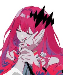 2girls baobhan_sith_(fate) baobhan_sith_(first_ascension)_(fate) closed_eyes fate/grand_order fate_(series) hair_between_eyes long_hair morgan_le_fay_(fate) mother_and_daughter multiple_girls nail_polish pink_hair simple_background smile ss_un17