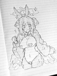Rule 34 | 1girl, @ @, blue archive, hair ornament, heart pasties, leotard, mika (blue archive), monochrome, navel, pasties, photo (medium), playboy bunny, rabbit hair ornament, solo, tovjiw6kok72805, traditional media, wings