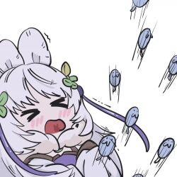 &gt;_&lt; 1girl animal_ears animated animated_gif ayanami_barrage_(meme) blush bocchi_the_rock! duel highres long_hair meme monster_girl open_mouth plant plant_girl sic_sys sidelocks traptrix_cularia white_background white_hair yu-gi-oh!