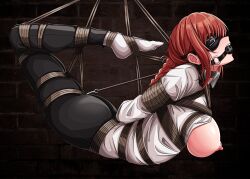 Rule 34 | 1girl, absurdres, anal, anal hook, anal object insertion, arms behind back, ass, bdsm, black pants, blindfold, bondage, bound, bound arms, braid, braided ponytail, breasts, breasts out, chainsaw man, edenmaniac, gag, highres, huge breasts, makima (chainsaw man), necktie, nipples, object insertion, office lady, pants, red eyes, shibari, shibari over clothes, shirt, suspension, white shirt