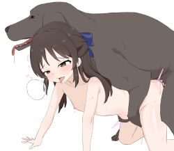 1girl absurdres bestiality dog doggystyle heavy_breathing highres idolmaster idolmaster_cinderella_girls maricidevi sex_from_behind tachibana_arisu