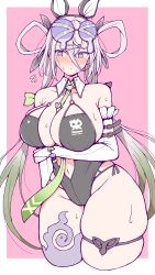 Rule 34 | 1girl, absurdres, animal ears, azuki (ne 4zk), bare shoulders, black one-piece swimsuit, blush, breasts, cleavage, fate/grand order, fate (series), grey eyes, hair between eyes, highleg, highleg one-piece swimsuit, highres, huyan zhuo (fate), huyan zhuo (swimsuit) (fate), large breasts, long hair, looking to the side, multicolored hair, navel, one-piece swimsuit, rabbit ears, solo, streaked hair, swimsuit, thick thighs, thighs