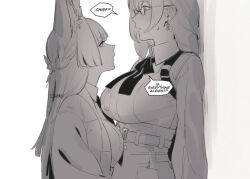 2girls animal_ears blush breasts earrings glasses height_difference hoshimi_miyabi jacket jewelry large_breasts long_hair maiqo medium_breasts multiple_girls tsukishiro_yanagi yuri zenless_zone_zero