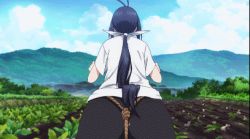10s 1girl animated animated_gif ass bike_shorts black_hair gym_uniform kaminashi_nozomi keijo!!!!!!!! lowres subtitled turnip