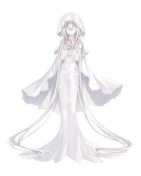 1girl absurdly_long_hair blindfold highres long_hair original own_hands_clasped rurudo solo standing veil very_long_hair white_background