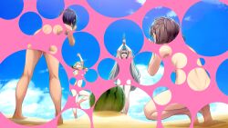 &gt;_&lt; 4girls antenna_hair arm_up armpits arms_up ass back backboob bare_shoulders barefoot beach bikini black_bow blindfold blue_sky bow breasts brown_hair bubble_filter buried butt_crack censored cleavage clenched_hand clenched_hands closed_eyes cloud cloudy_sky daitoku_junna day dimples_of_venus feet fist_pump flat_chest food foot_up frilled_bikini frills from_behind fruit fukuda_tomonori game_cg grey_hair hair_bow highres holding holding_sword holding_weapon implied_nudity jumping kneepits koujiro_frau long_hair median_furrow medium_breasts mormon_bubbling multiple_girls multiple_hair_bows official_art open_mouth polka_dot raised_fist ribbon robotics;notes robotics;notes_dash sand senomiya_akiho sexually_suggestive short_hair sideboob sky small_breasts smile soles squatting stick suikawari swimsuit sword teeth thick_thighs thighs toes tongue twintails upper_teeth_only very_long_hair watermelon weapon yukifune_airi