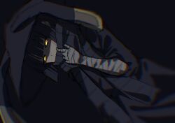 Rule 34 | 1girl, ajirogasa, bandaged arm, bandages, black background, black hair, conical hat, grey scarf, hand wraps, hat, heishou pack-mao branch (identity) (project moon), highres, limbus company, looking at viewer, project moon, rice hat, ryoshu (project moon), scarf, short hair, simple background, solo, standing, upper body, xxed h, yellow eyes
