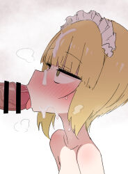 1boy 1girl ame_(amechan17391739) blonde_hair blush breasts censored cum cum_on_body cum_on_hair cutlass_(girls_und_panzer) facial fellatio girls_und_panzer hetero loli looking_at_another maid_headdress nude oral penis sweat tongue tongue_out yellow_eyes
