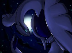 closed_mouth commentary creatures_(company) dark dated game_freak gen_2_pokemon glowing glowing_eyes legendary_pokemon lugia nintendo no_humans pokemon pokemon_(creature) pokemon_gsc rock-bomber signature solo star_(sky) underwater