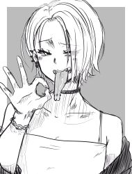 1girl character_request copyright_request fellatio_gesture long_tongue short_hair tagme tongue tongue_out