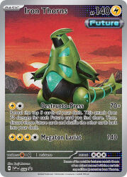 artist_name black_sclera card_(medium) character_name closed_mouth cloud colored_sclera company_name copyright_name copyright_notice english_text full_body grass green_eyes iron_thorns matsuno_tonji nintendo no_humans non-humanoid_robot official_art orange_sky outdoors pokemon pokemon_(creature) pokemon_card pokemon_focus pokemon_tcg robot sky solo standing sun third-party_source trading_card v-shaped_eyes