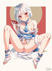 Rule 34 | 1boy, :q, absurdres, anus, anus peek, bare legs, blue hair, blue sash, bridal legwear, chinese zodiac, closed mouth, clothes lift, colored inner hair, commentary request, cup, detached collar, full body, head tilt, highres, holding, holding cup, japanese clothes, kimono, kimono lift, looking at viewer, male focus, multicolored hair, nipples, obi, original, penis, penis peek, peshita, red eyes, sakazuki, sash, short hair, signature, smile, snake, snake wrapped around leg, solo, spread legs, testicles, tongue, tongue out, trap, two-tone hair, variant set, white hair, white kimono, white snake, year of the snake