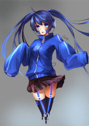 1girl absurdres bad_id bad_pixiv_id blue_eyes blue_hair ene_(kagerou_project) female_focus headphones highres kagerou_project long_hair solo suikaxd(zhanweiheng1992) thighhighs twintails vocaloid yamaha