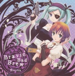 00s 2girls album_cover cover eyepatch gun handgun highres multiple_girls nahashi_lucia non-web_source revolver suzumi_atsushi takahana_sumire twintails venus_versus_virus weapon