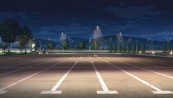 bush cloud cloudy_sky dark dim_lighting highres lamppost mountainous_horizon night no_humans non-web_source official_art our_life:_beginnings_and_always outdoors parking_lot scenery shadow sign sky tree variant_set