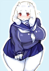 1girl blush female_focus furry furry_female goat kishibe red_eyes school_uniform solo toriel undertale