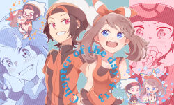 1boy 1girl absurdres beanie bespectacled blue_eyes bow_hairband breasts brendan_(pokemon) brown_hair carrying chibi cleavage dated embarrassed fangs fingerless_gloves gen_3_pokemon glasses gloves grin hairband hands_on_own_face hat hetero highres may_(pokemon) mirai_(rs-729201204113-lg) nintendo pokemon pokemon_(creature) pokemon_adventures princess_carry red_eyes red_hairband red_shirt shirt short_hair shorts skitty sleeveless sleeveless_shirt smile squatting white_hat