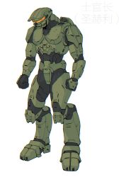 1boy alien alternate_species assault_visor black_gloves chinese_commentary chinese_text clenched_hands commentary english_commentary gloves halo_(series) halo_2 highres male_focus master_chief mixed-language_commentary reverse-jointed_legs sangheili solo spartan_(halo) taocan_shisi_hao translation_request