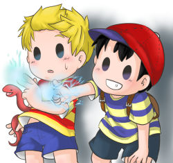 2boys black_hair blonde_hair lucas_(mother_3) mother_(series) mother_2 mother_3 multiple_boys ness_(mother_2) nintendo rope_snake short_hair snake