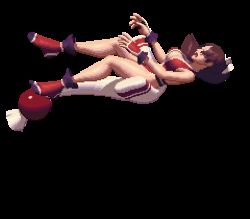 animated animated_gif bare_legs breasts brown_hair cleavage falling high_ponytail japanese_clothes king_of_fighters_xiii large_breasts long_hair lowres midair ninja no_bra pelvic_curtain pixel_art ponytail revealing_clothes shiranui_mai sideboob tabi the_king_of_fighters the_king_of_fighters_xiii