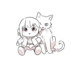 Rule 34 | animalization, bang dream!, bang dream! it&#039;s mygo!!!!!, blue eyes, cat, character doll, doll, earrings, gganchan, greyscale, heart, jacket, jewelry, kaname raana, looking at viewer, monochrome, no humans, pink eyes, raana the cat, sitting, spoken heart, takamatsu tomori